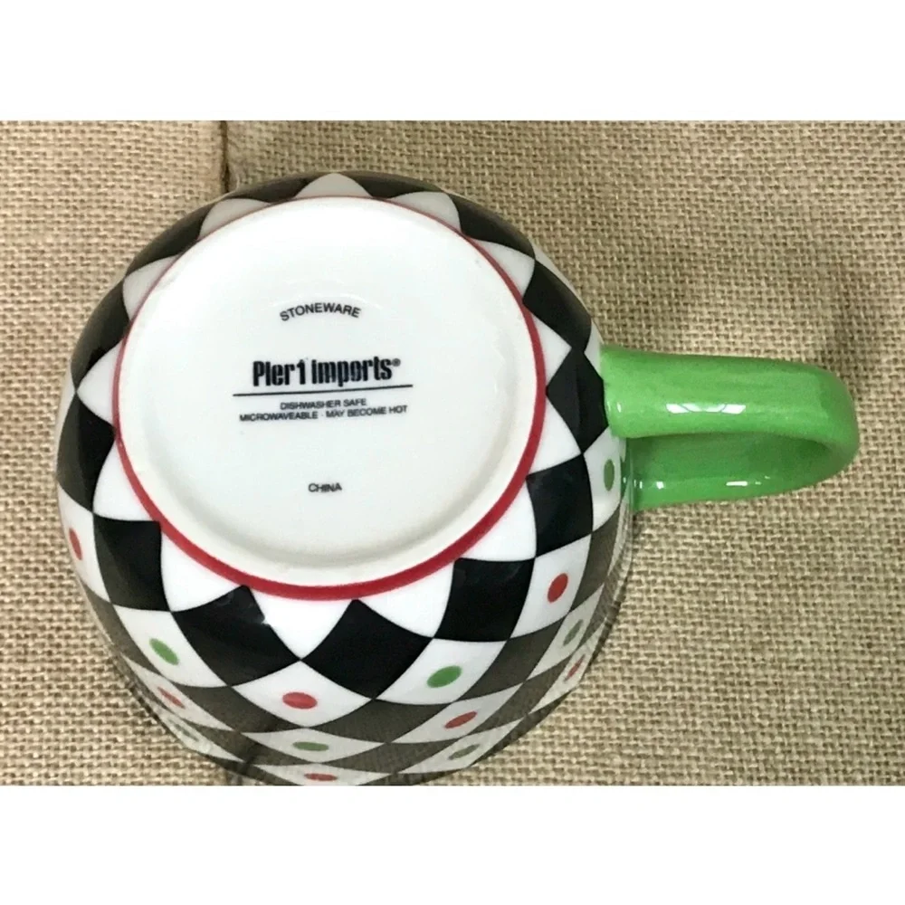 Pier 1 Harlequin Argyle Coffee Mug Cup Diamond Pattern Whimsical Retro Playful